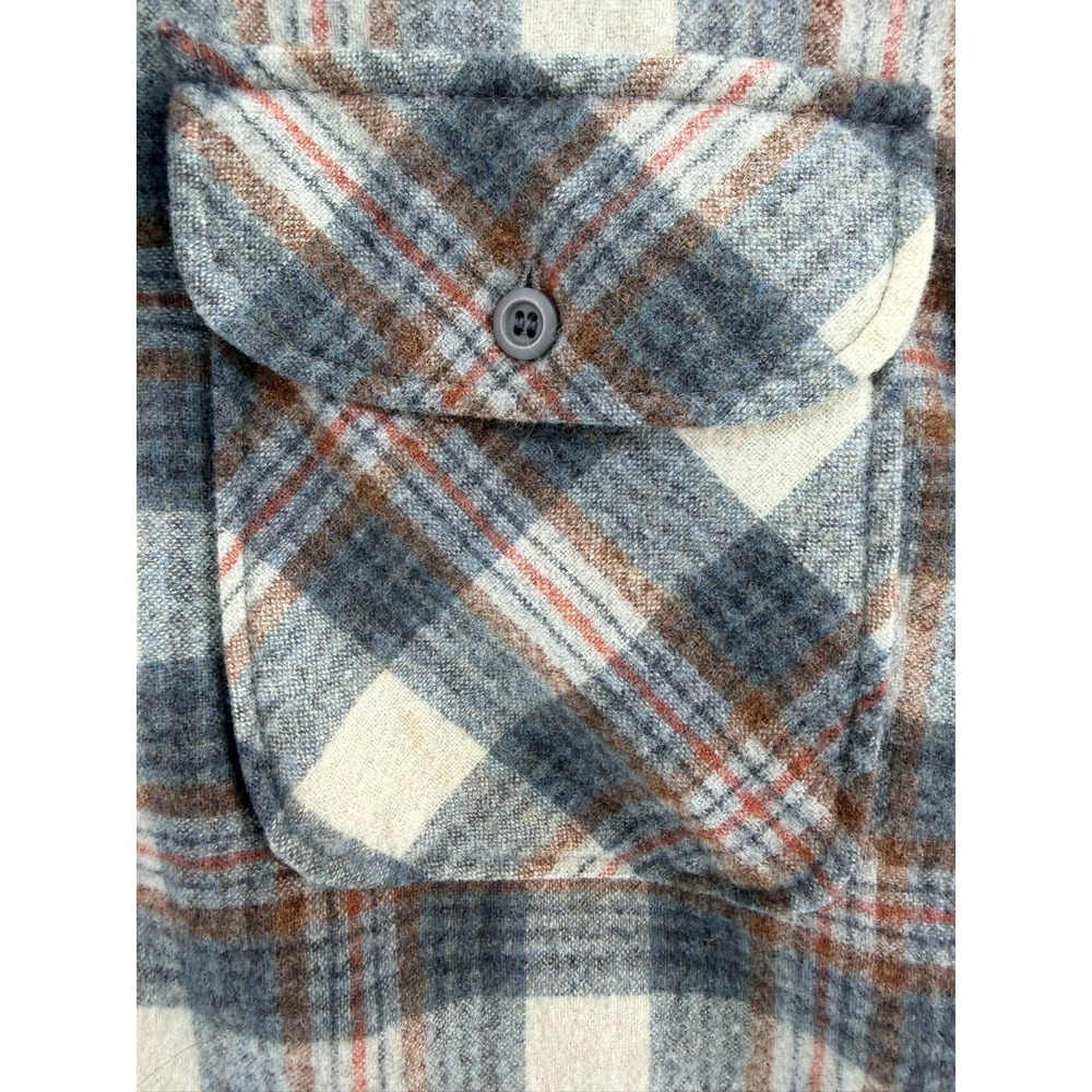 Pendleton Board Shirt Mens Medium Plaid 100% Virgin Wool Grey Cream Rust USA - Picture 4 of 16